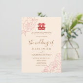 Chinese legant Double Happiness Wedding Invite Kaart (Staand voorkant)