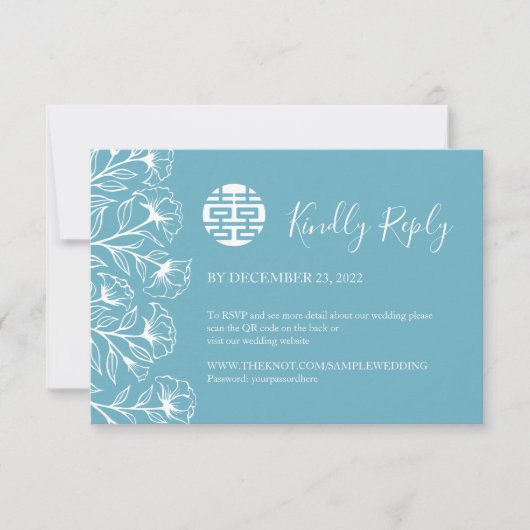 Chinese legant Floral Wedding RSVP met QR-code (Voorkant)