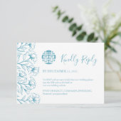 Chinese legant Floral Wedding RSVP met QR-code (Staand voorkant)