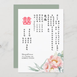Chinese legant peony Double Happiness Wedding Inv Kaart