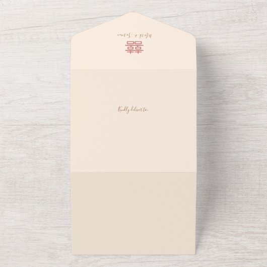 Chinese legante pony in één bruiloft all in one uitnodiging (Buitenkant)