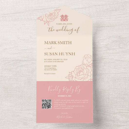 Chinese legante pony in één bruiloft all in one uitnodiging (Binnen)