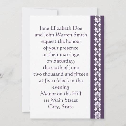 Chinese legantie in uitnodiging voor Paarse bruilo (Voorkant)