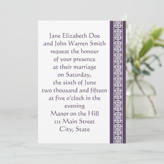 Chinese legantie in uitnodiging voor Paarse bruilo (Staand voorkant)