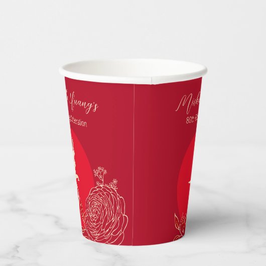 Chinese "levensduur" Ranunculus Verjaardag Rood Papieren Bekers (Rechts)