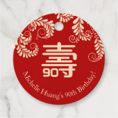 Chinese "Levensduur" Verjaardag (ROOD) Bedankjes Labels (Voorkant)