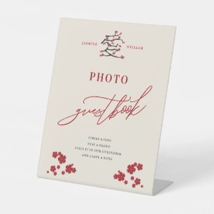 Chinese Liefde Rode Kersenbloesem Foto Guestbook Reclamebord Met Voetstuk