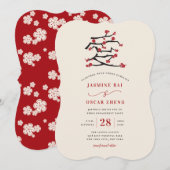Chinese liefde rode kersenbloesem verlovingsfeest kaart (Voorkant / Achterkant)