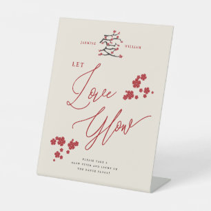 Chinese Liefde Rode Kersenbloesems Laat Liefde Glo Reclamebord Met Voetstuk