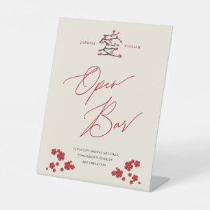 Chinese Liefde Rode Kersenbloesems Open Bar Bruilo Reclamebord Met Voetstuk