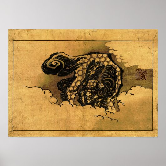 Chinese Lion Dog Hokusai Poster (Voorkant)