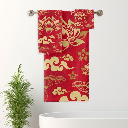 Chinese Lotus Floral Oriental Asian Pattern Trendy Bad Handdoek