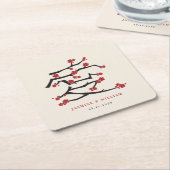 Chinese Love Red Cherry Blossom Engagement Party Kartonnen Onderzetters (Schuin)