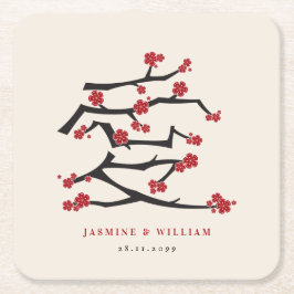Chinese Love Red Cherry Blossom Engagement Party Kartonnen Onderzetters