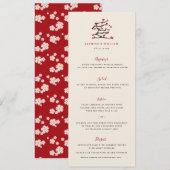 Chinese Love Red Cherry Blossom Engagement Party Menu (Voorkant / Achterkant)
