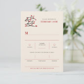 Chinese Love Red Cherry Blossom Engagement Party RSVP Kaartje (Staand voorkant)
