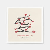 Chinese Love Red Cherry Blossom Engagement Party Servet (Voorkant)