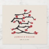 Chinese Love Red Cherry Blossom Engagement Party Sparkling Wijnetiket (Enkel label)