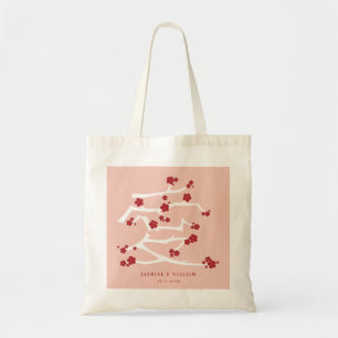 Chinese Love Red Cherry Blossom Engagement Party Tote Bag