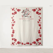 Chinese Love Red Cherry Blossom Engagement Party Wandkleed (Voorkant)