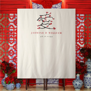 Chinese Love Red Cherry Blossom Engagement Party Wandkleed