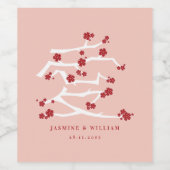 Chinese Love Red Cherry Blossom Engagement Party Wijn Etiket (Enkel label)