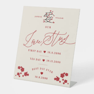 Chinese Love Red Cherry Blossom Our Love Story Reclamebord Met Voetstuk