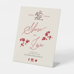 Chinese Love Rode Kersenbloesems Deel De Liefde Pe Reclamebord Met Voetstuk
