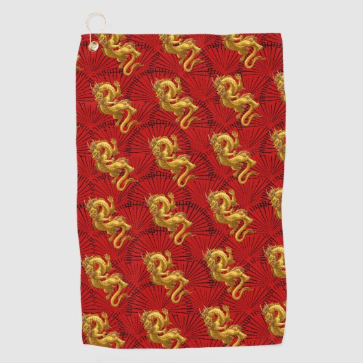 Chinese Lucky Gold Dragon Golf Handdoek (Voorkant)