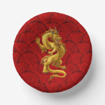 Chinese Lucky Gold Dragon Paper Bowls