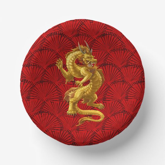 Chinese Lucky Gold Dragon Paper Bowls Papieren Kommen (Voorkant)