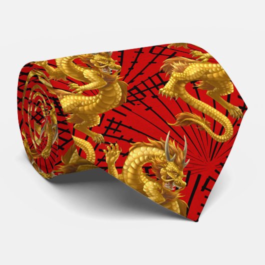 Chinese Lucky Gold Dragon-stropdas Stropdas (Opgerold)