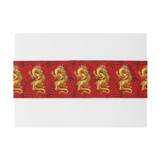 Chinese Lucky Gold Dragon Uitnodigingen Wikkel (Achterkant Voorbeeld)