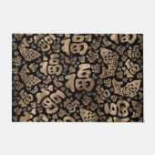 Chinese Lucky Symbols en Koi Fish Black en Gold Deurmat (Voorkant)