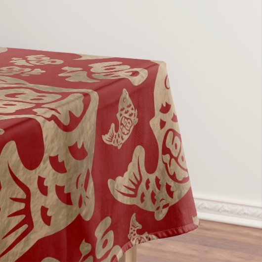 Chinese Lucky Symbols en Koi Fish - Red en Gold Tafelkleed (Voorbeeld)