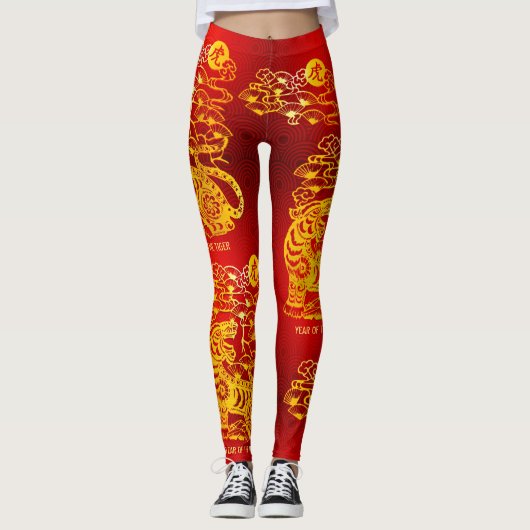 Chinese Lunar New Year of Tiger Gold Foil Red Leggings (Voorkant)