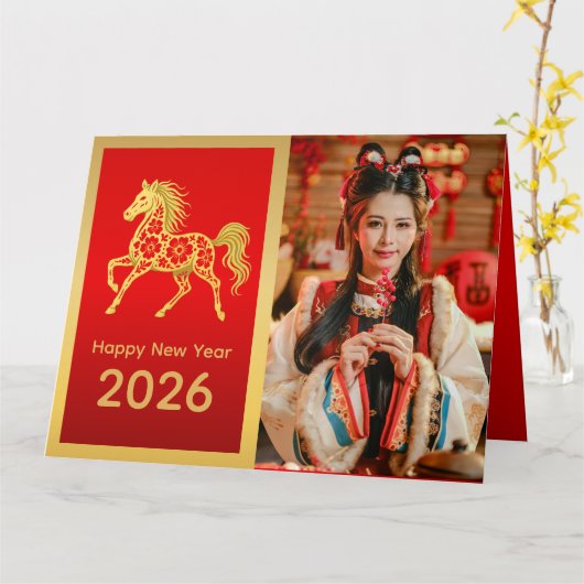 Chinese lunar New Year - Year of the Horse 2026 Kaart (Gele Bloem)