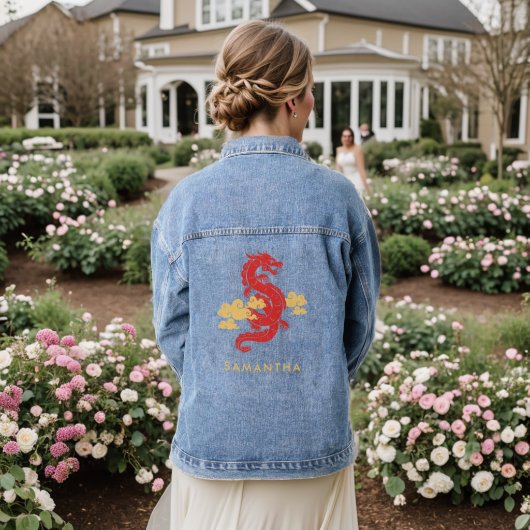 Chinese Maan Nieuwjaar Dragon 2024 gepersonaliseer Denim Jacket (Huwelijk Achterkant)