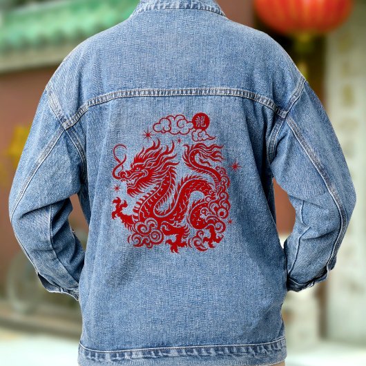 Chinese Maan Nieuwjaar Dragon 2024 Vet Rood Modern Denim Jacket
