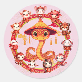 Chinese Maan Nieuwjaar Slang Ontwerp 1 Ronde Sticker