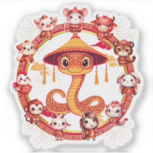 Chinese Maan Nieuwjaar Slang Ontwerp 1 Sticker (Voorkant)