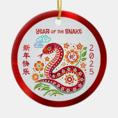Chinese Maan Nieuwjaar Slang Papercut Rood 2025 Keramisch Ornament (Voorkant)