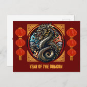 Chinese Maan Nieuwjaar van de Draak 2024 Briefkaart (Voorkant / Achterkant)