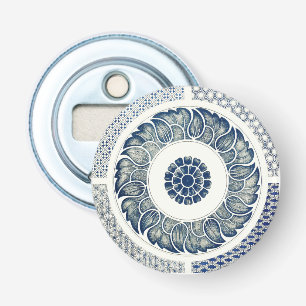 Chinese Medaillon: Indigo Blau Chinoiserie Button Flesopener