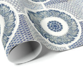 Chinese Medaillon: Indigo Blau Chinoiserie Cadeaupapier (Rol Hoek)