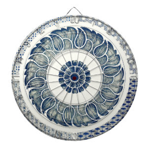 Chinese Medaillon: Indigo Blau Chinoiserie Dartbord
