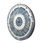 Chinese Medaillon: Indigo Blau Chinoiserie Dartbord (Voorkant Rechts)