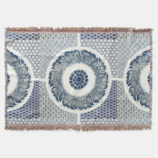 Chinese Medaillon: Indigo Blau Chinoiserie Deken (Voorkant)