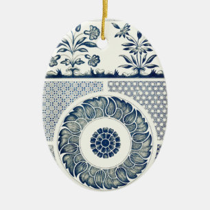 Chinese Medaillon: Indigo Blau Chinoiserie Keramisch Ornament