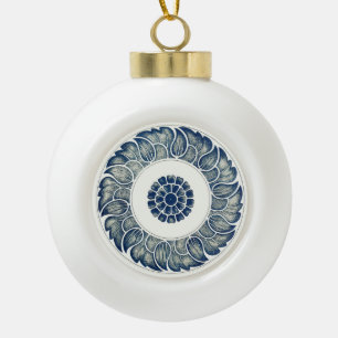 Chinese Medaillon: Indigo Blau Chinoiserie Keramische Bal Ornament